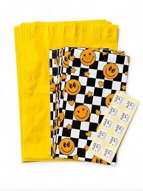 30pc Small Business Shipping Bundle Poly Mailers Yellow Smiley Face Stickers